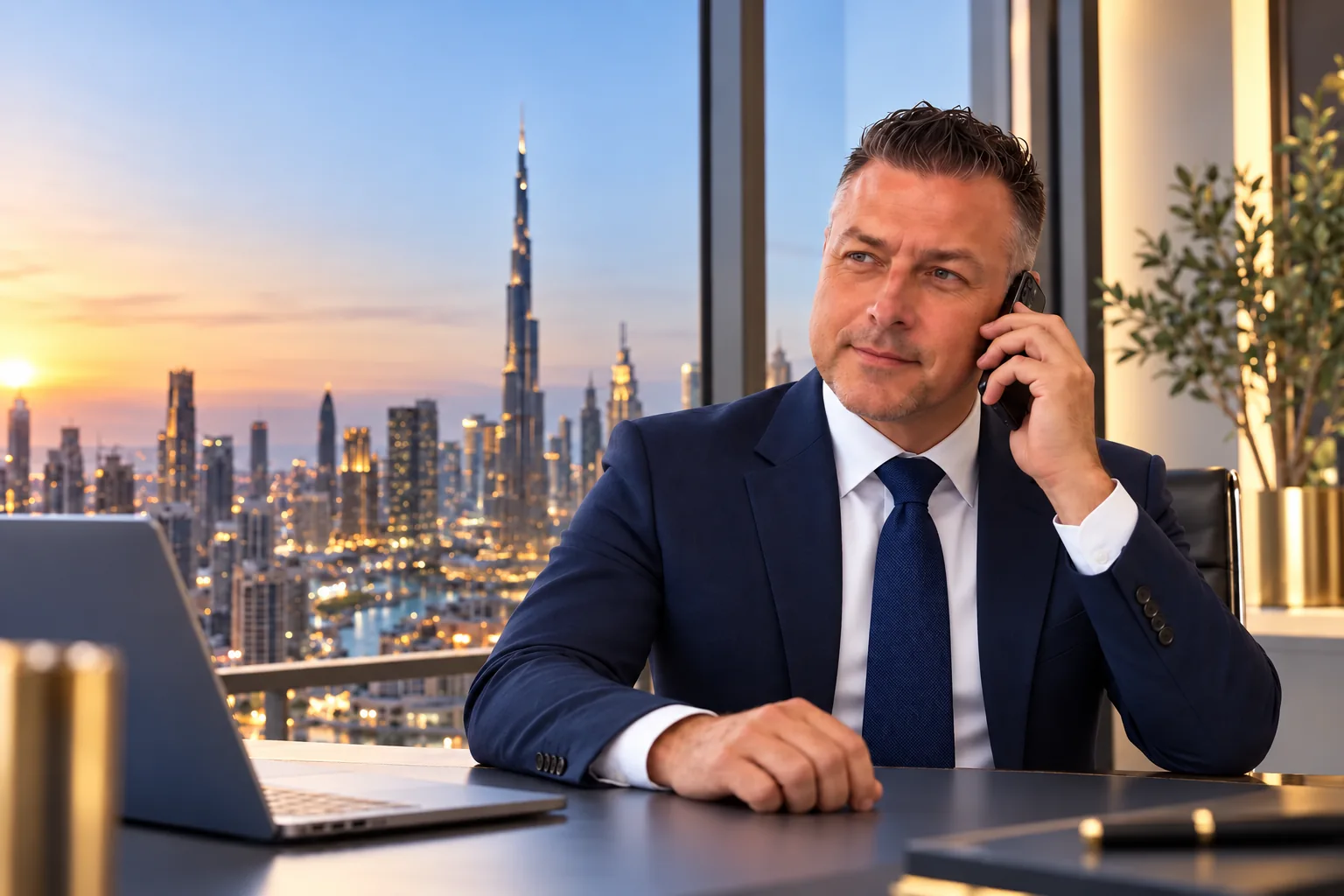 Meik Kampmann am Telefon im hellen Büro
