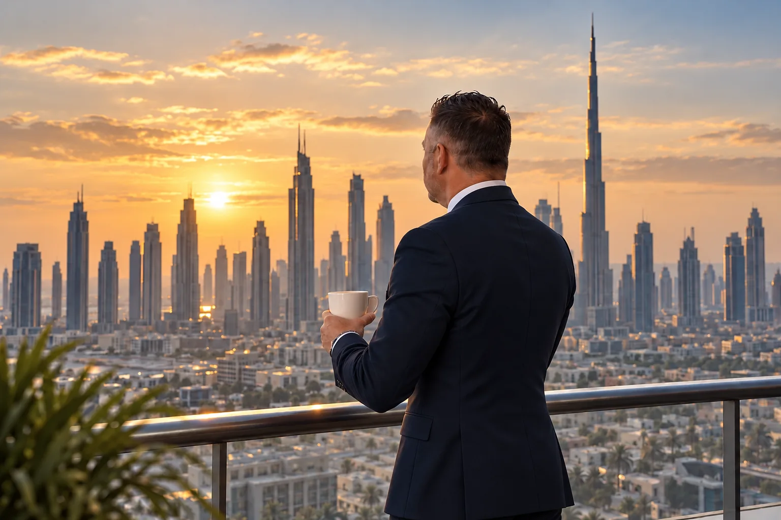 Meik Kampmann mit Blick auf Dubai bei Sonnenuntergang